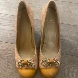 Stuart Weitzman Beige Quilted Heels with Bow